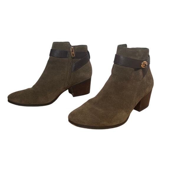Coach Womens Green Suede Leather Side Zip Booties Size 8.5 Old Money Classic - Picture 1 of 10
